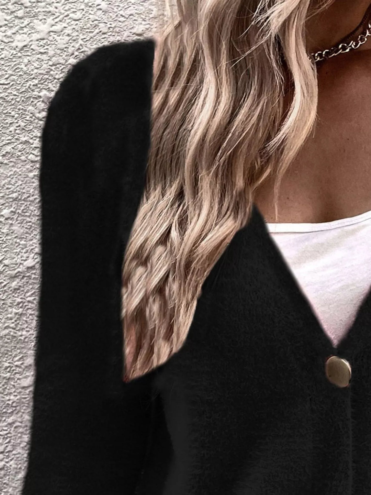 Soft Fuzzy V-Neck Button-Down Cardigan