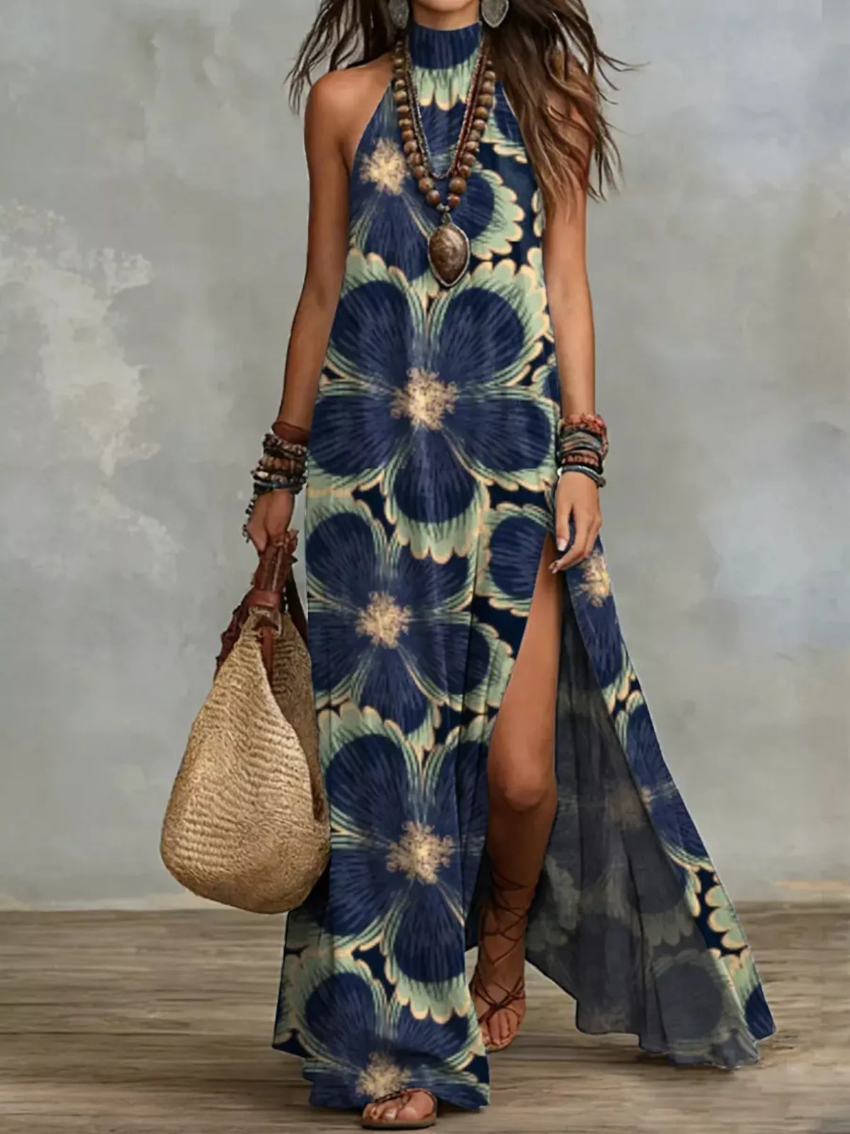 Slit Printed Sleeveless Maxi Dress