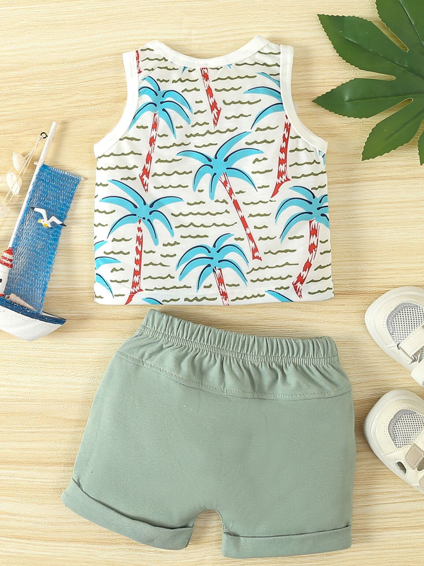 Children's Tropical Palm Print Tank Top & Shorts Set