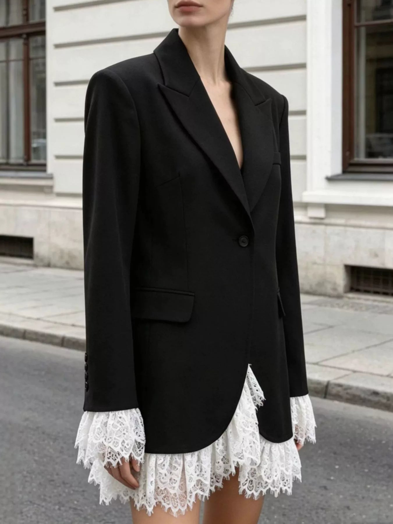 Lace Hem One Button Blazer