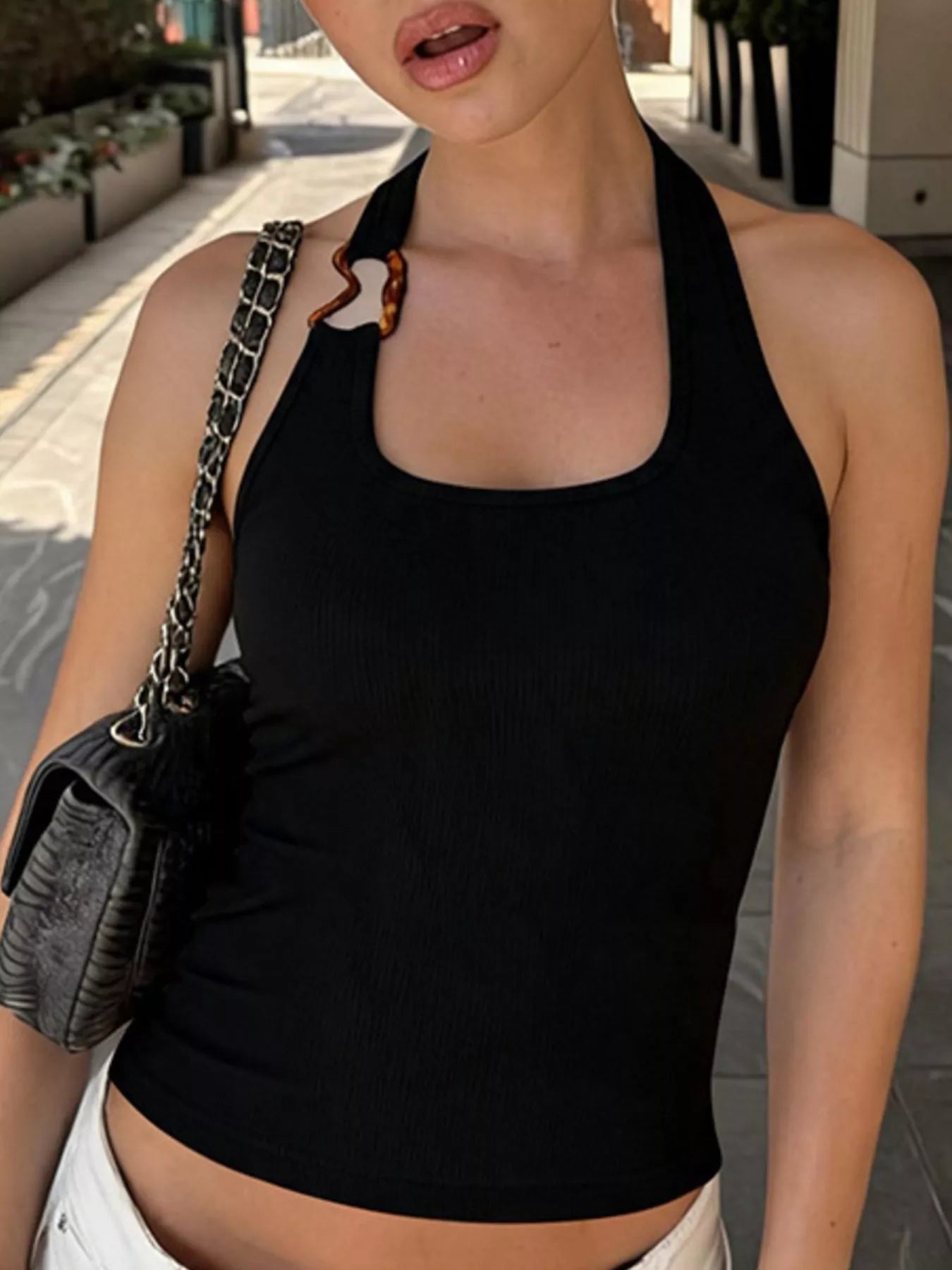 Ribbed Halter Neck Tank