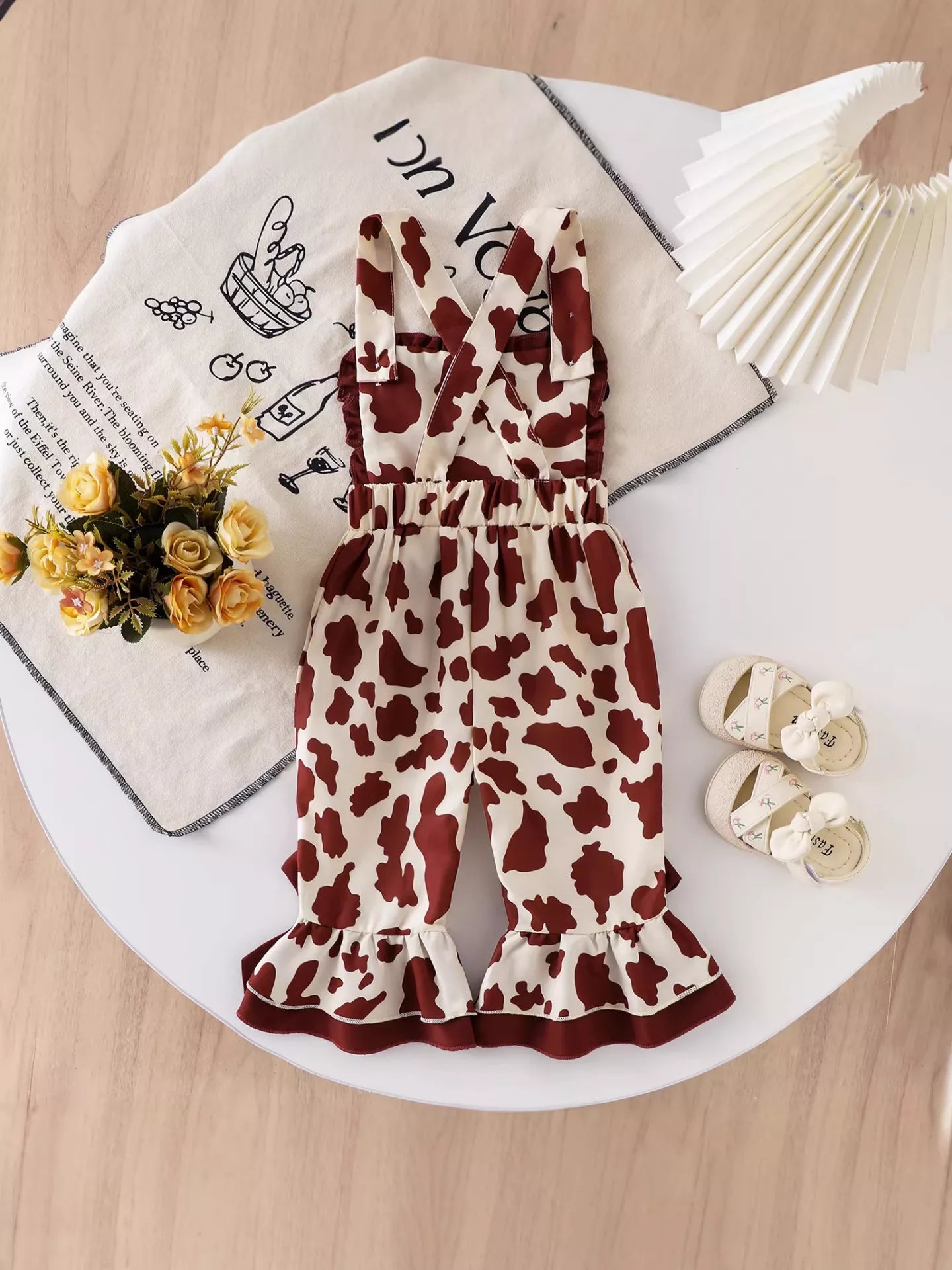 Children's Cow Print Ruffle Jumpsuit