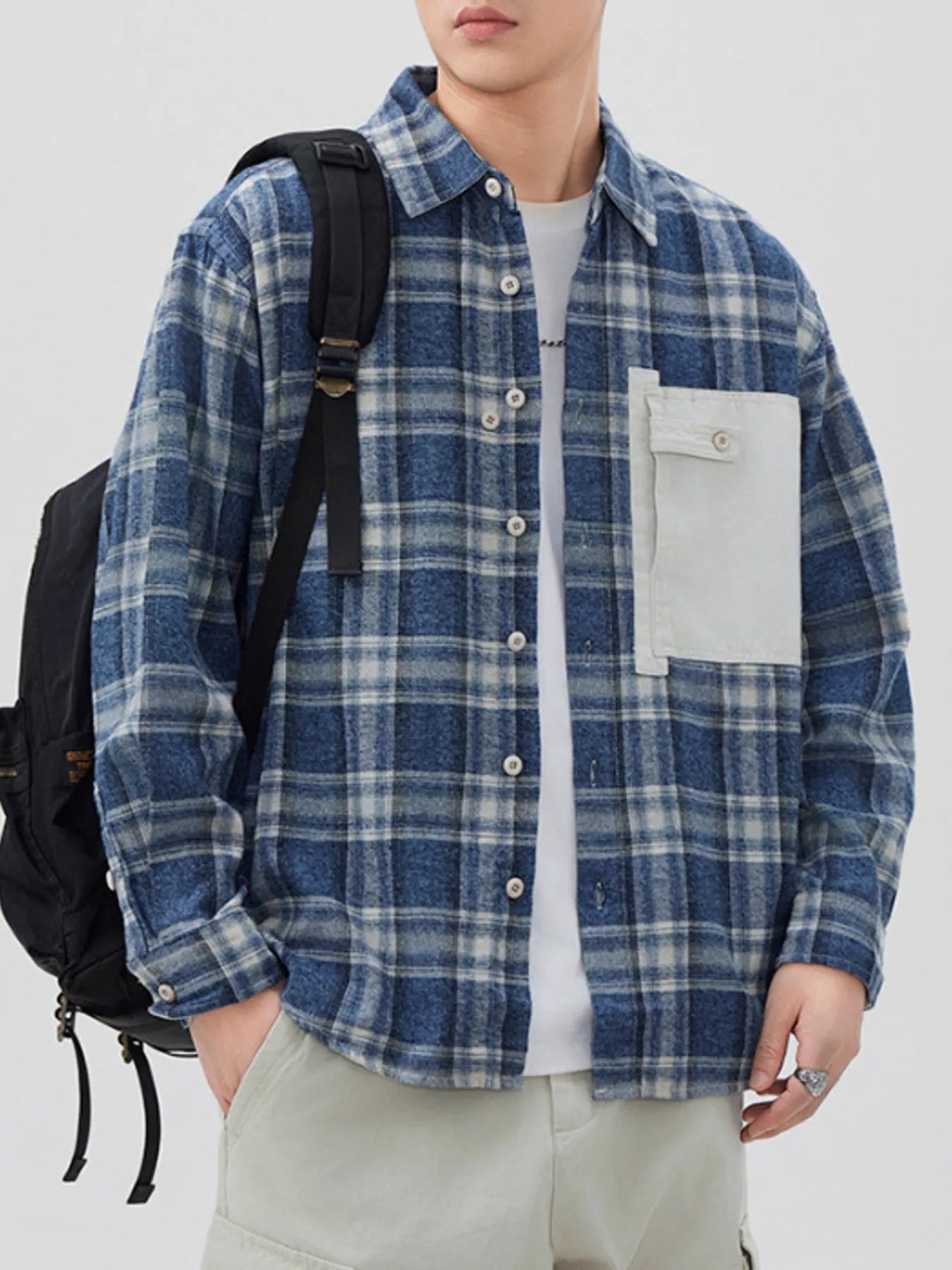 Men's Plus Size Plaid Button Up Long Sleeve Shirt