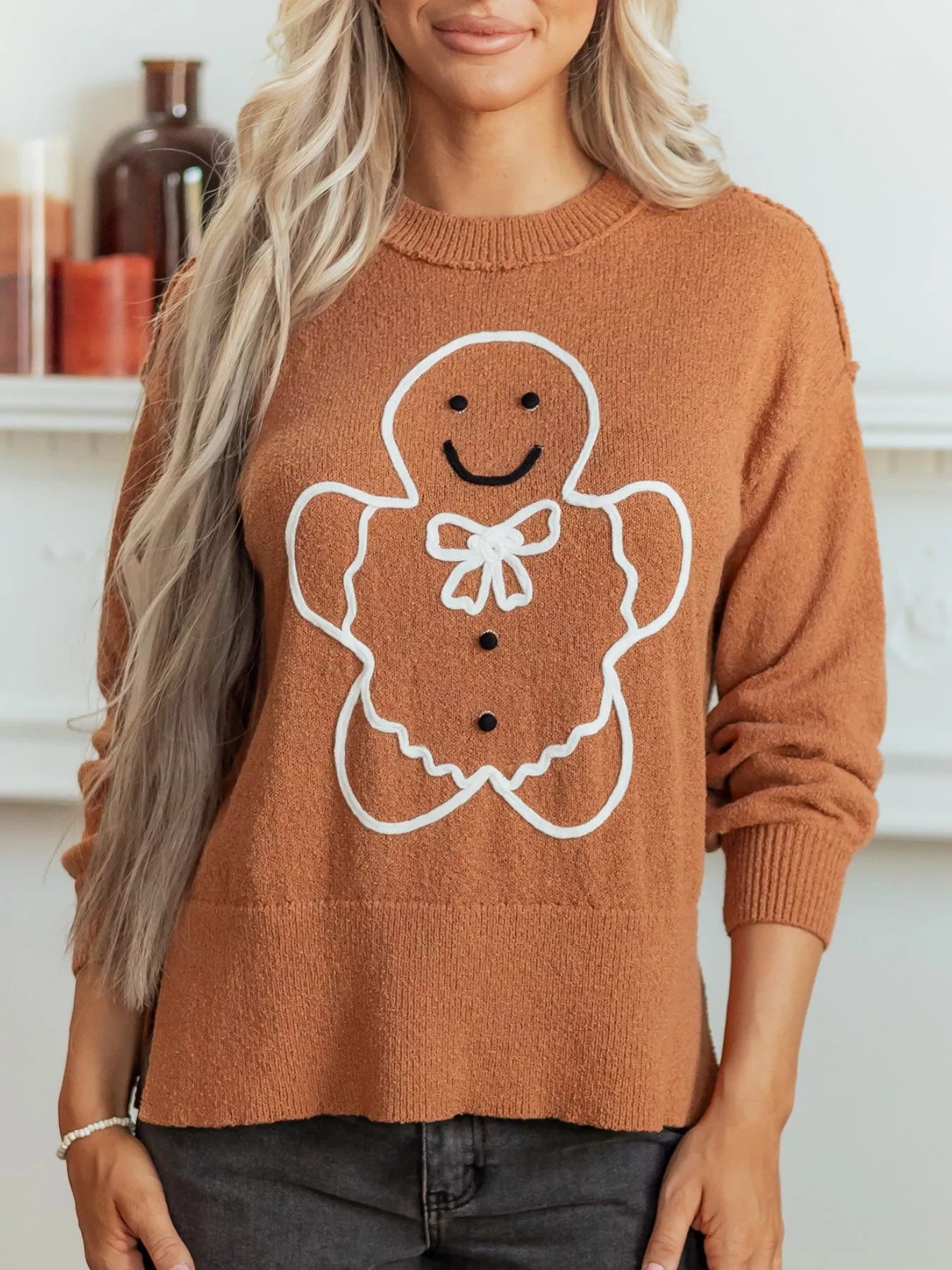 Oversized Drop Shoulder Round Neck Christmas Sweater