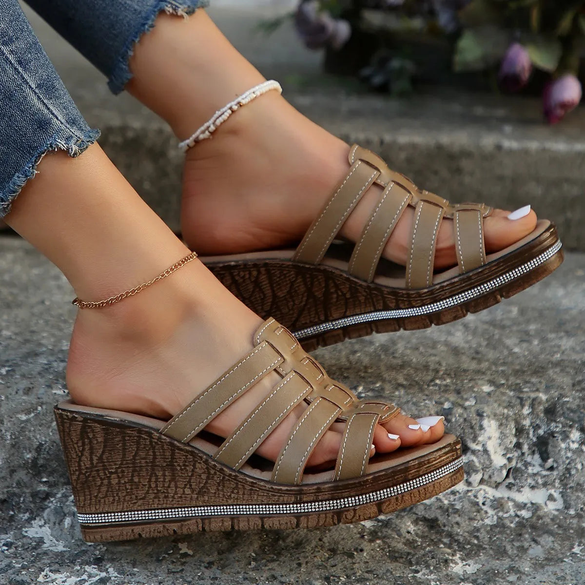 Wedge Platform Sandals with Multiple Strap Design