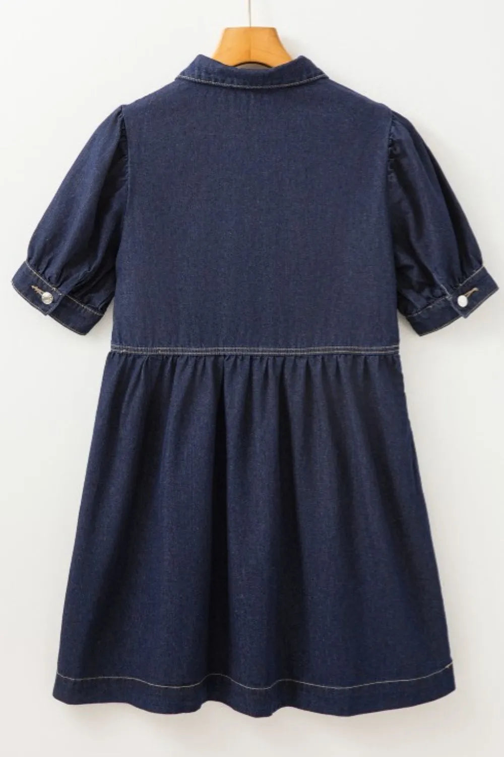 Collared Neck Half Zip Denim Dress