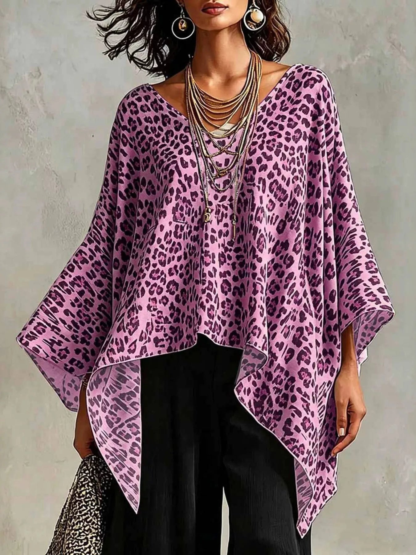 Full Size Leopard Print Asymmetrical Hem Top Plus Size