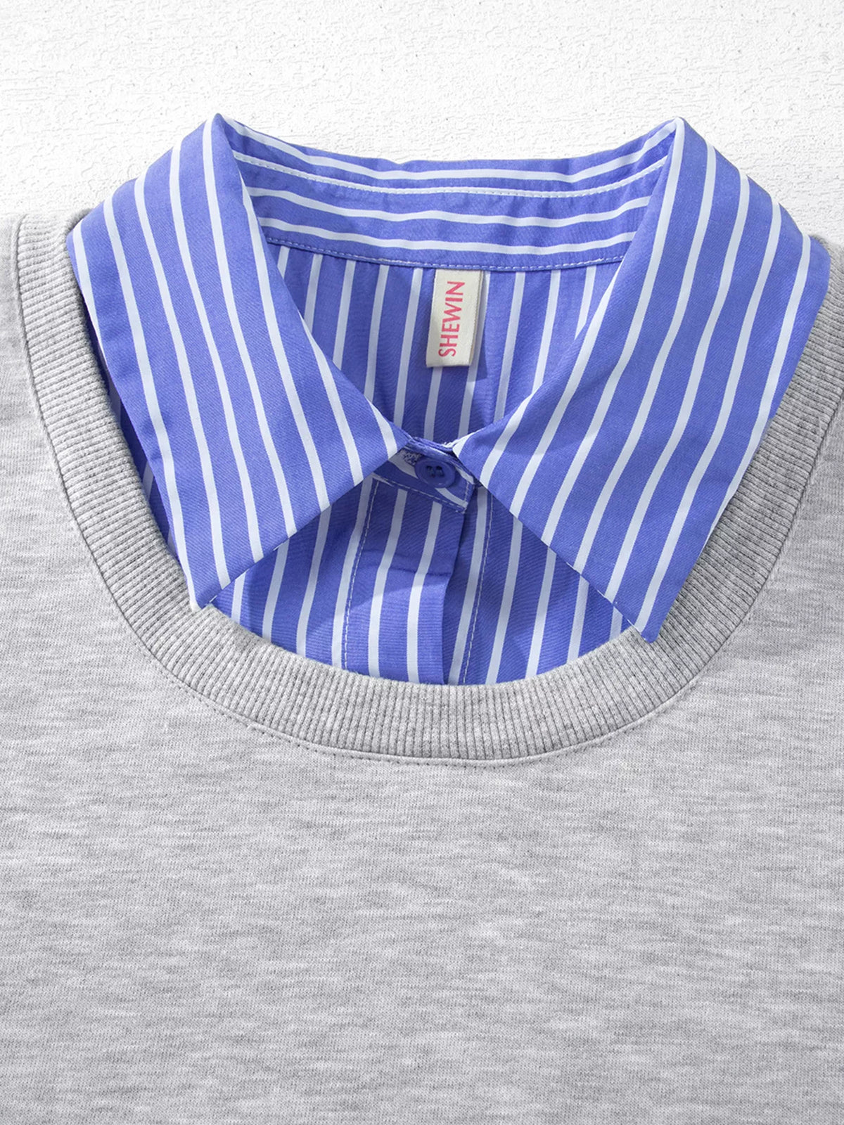 Striped Collar 2-in-1 Patchwork Casual Loose Sweatshirt
