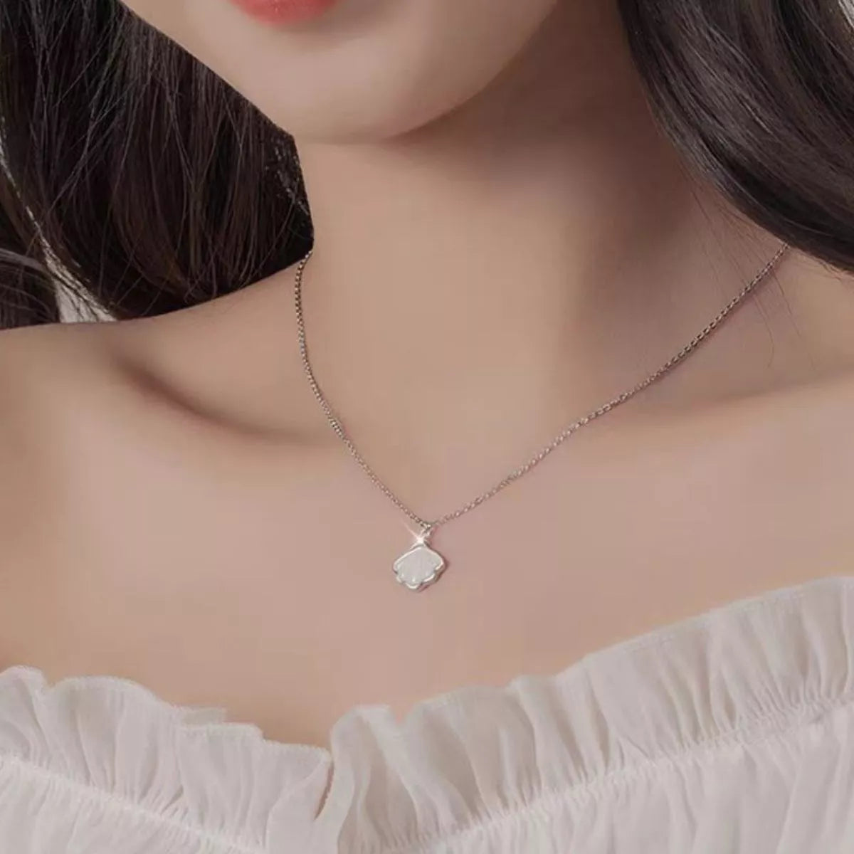 925 Sterling Silver Zircon Shell Necklace