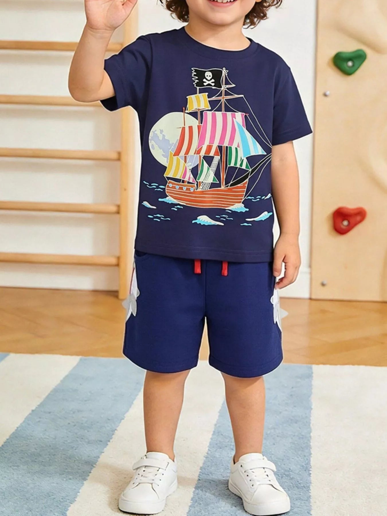 Children's Pirate Ship Graphic Tee & Shorts Set