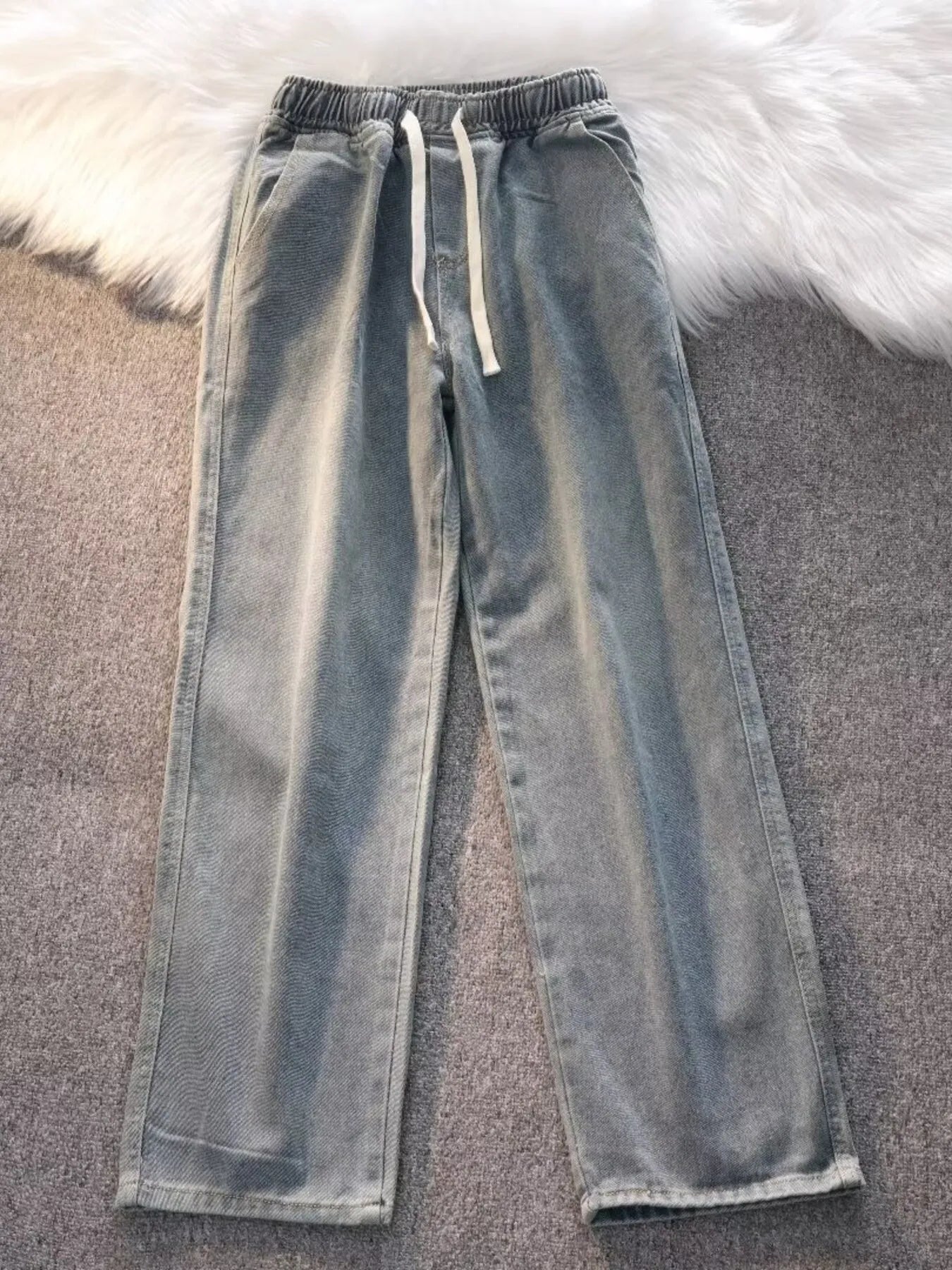 Men's Full Size Vintage Wash Wide Leg Jeans with Drawstring Plus Size