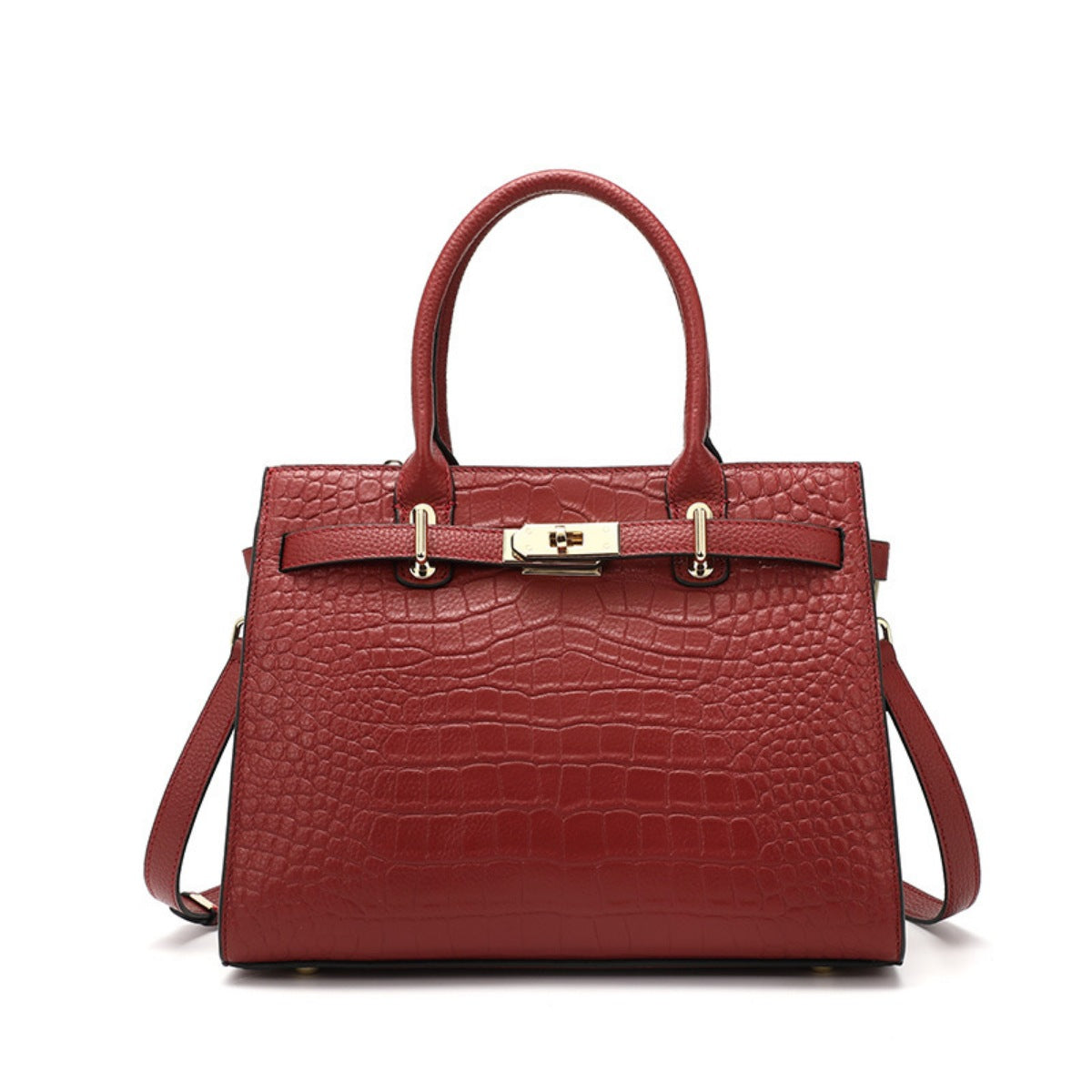 Crocodile-Embossed Leather Top Handle Handbag
