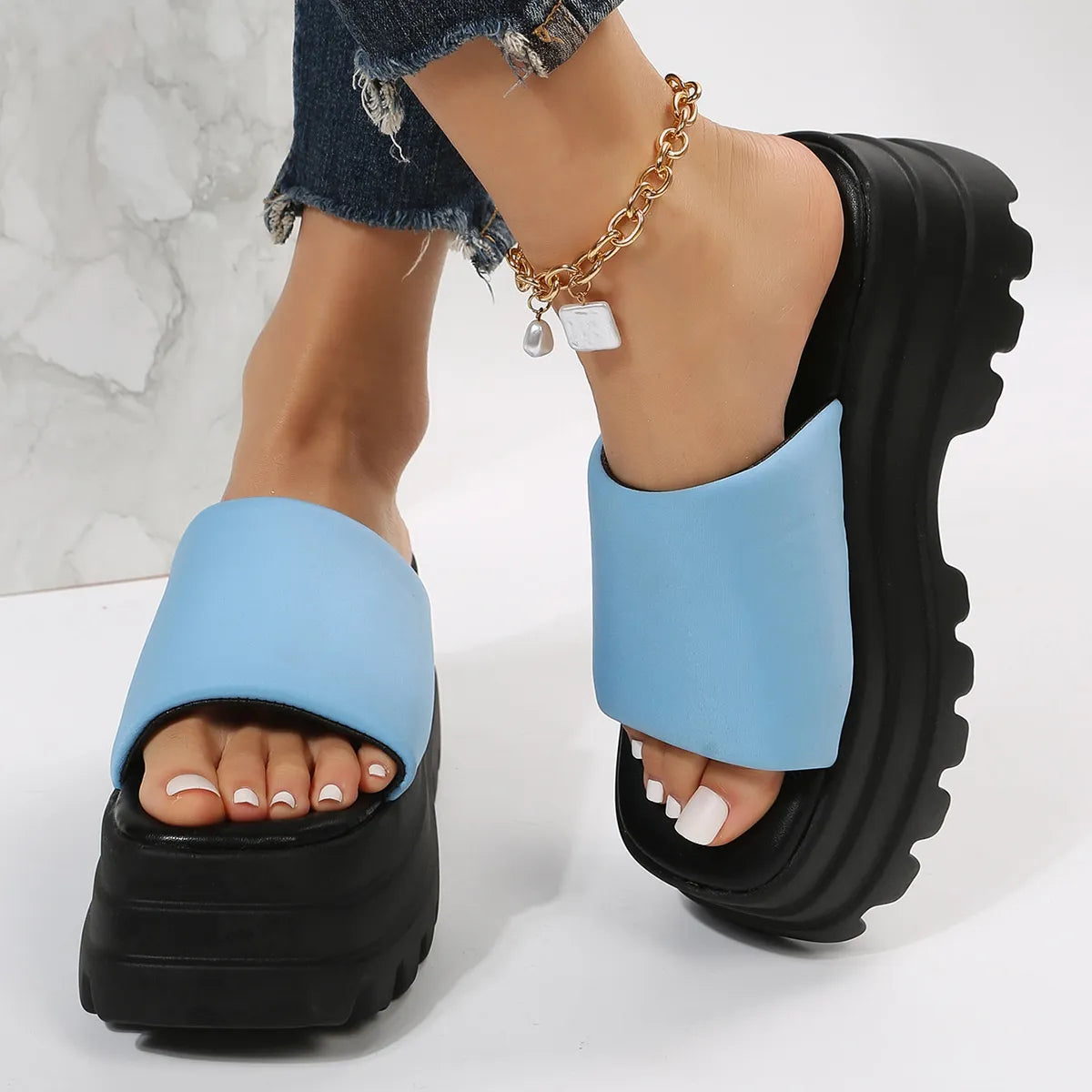 Open Toe Platform Slide Sandals