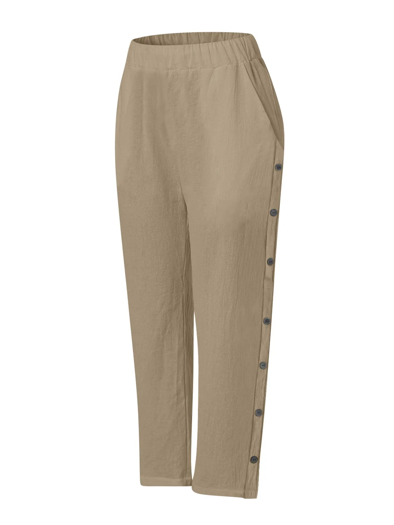 Full Size Side Decor Button Casual Wide Leg Pants Plus Size