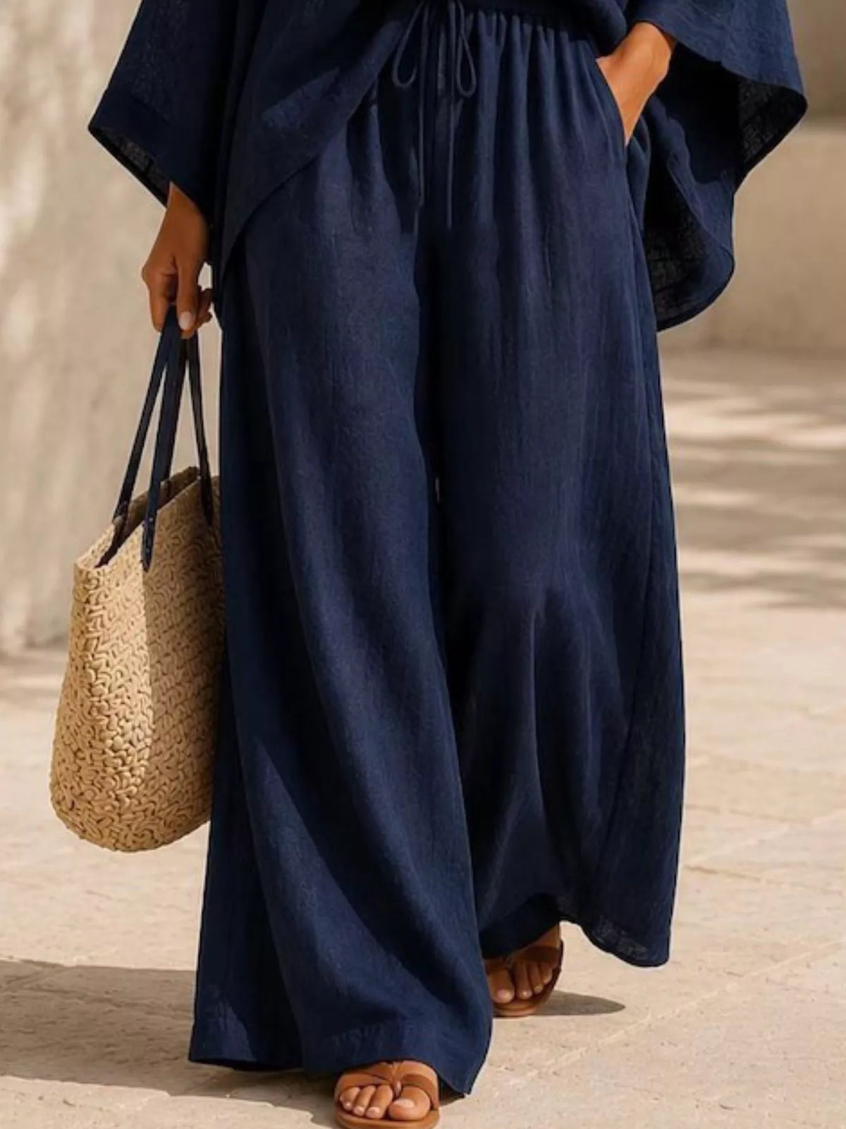Full Size Loose Fit Top and Wide-Leg Pants Set Plus Size