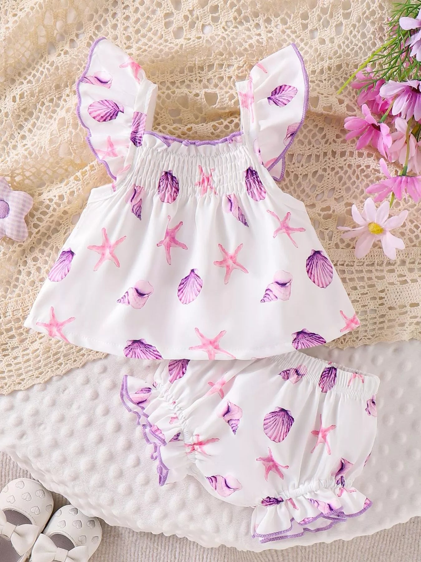 Children's Ruffled Printed Tank and Shorts Set