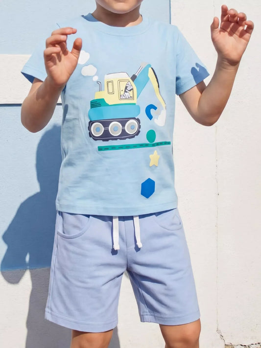 Children's Excavator Print T-shirt and Shorts Set