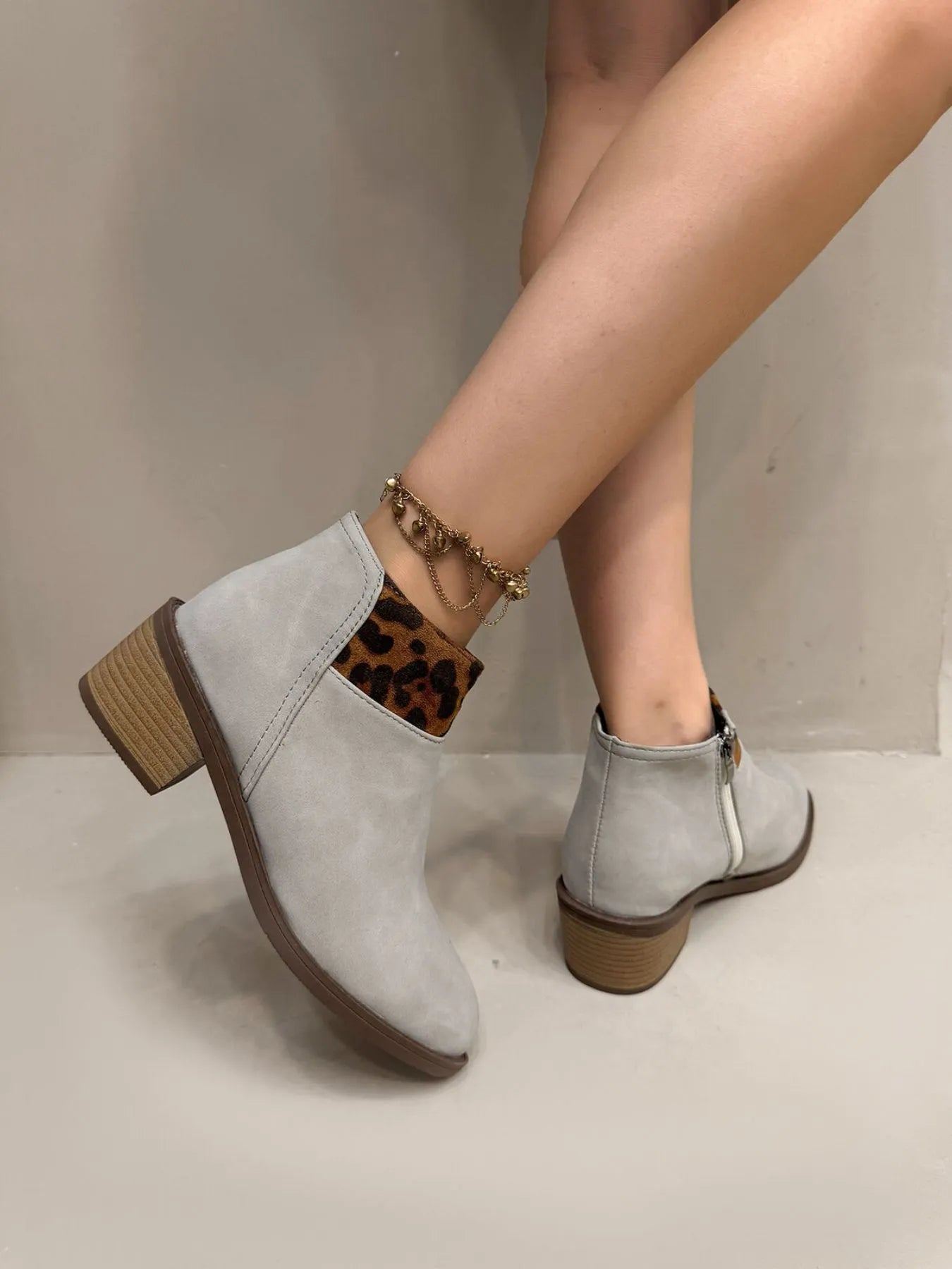 Leopard Block Heels Boots