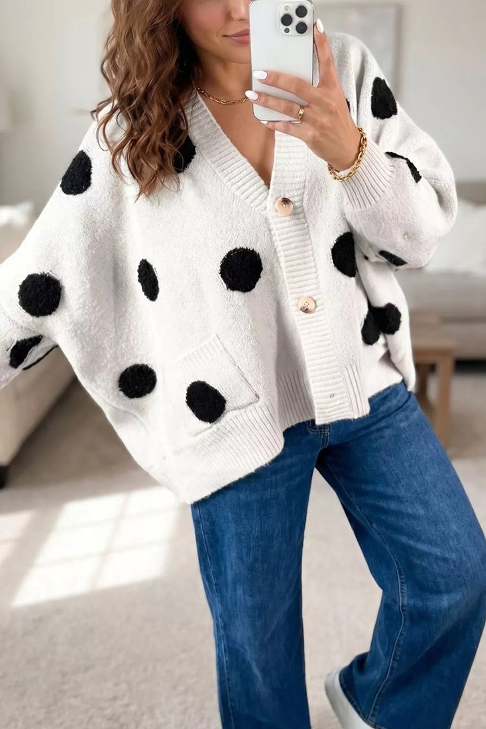 Polka Dot Button Up Cardigan