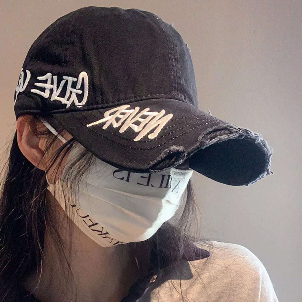 Distressed Letter Embroidered Baseball Cap