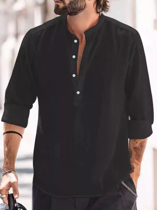 Men's Full Size Button Detail Long Sleeve Shirt Plus Size