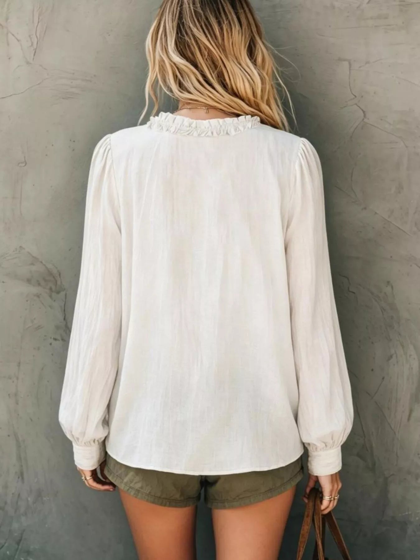 Frill V-Neck Long Sleeve Blouse