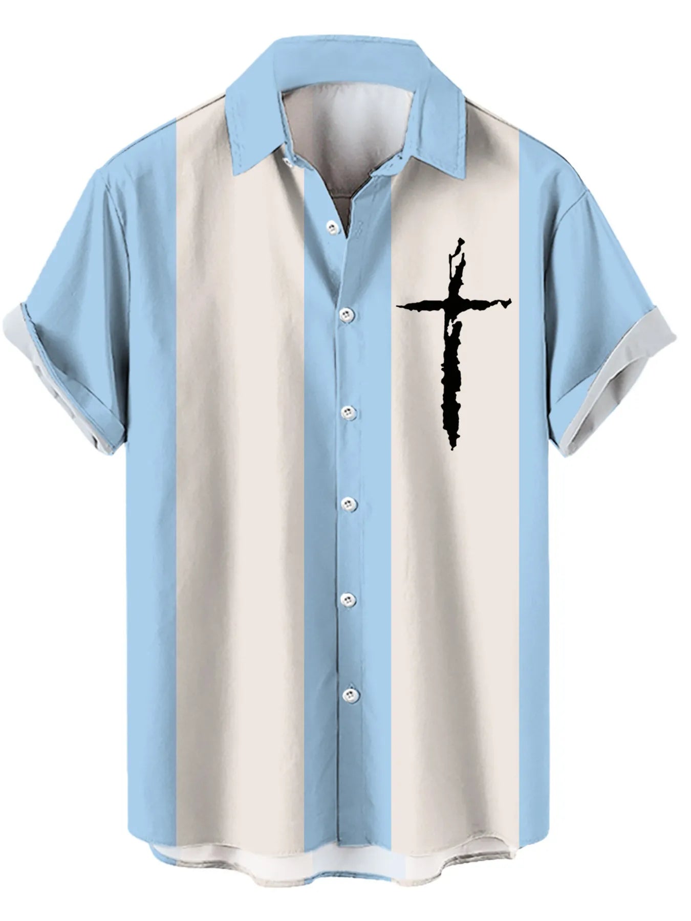 Men's Full Size Cross Casual Striped Button Up Shirt Plus Size