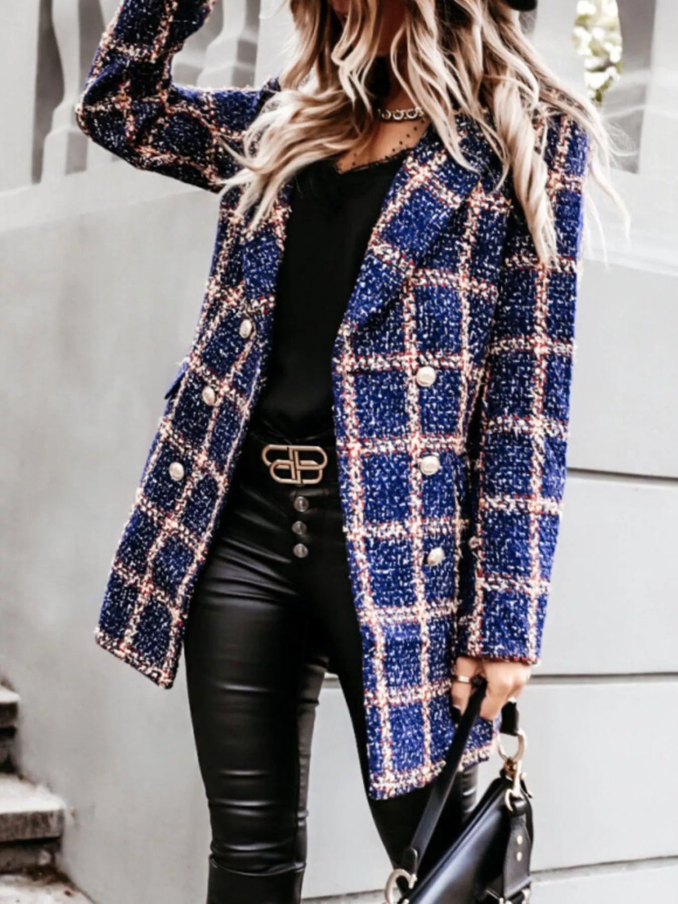 Plaid Tweed Double-Breasted Coat