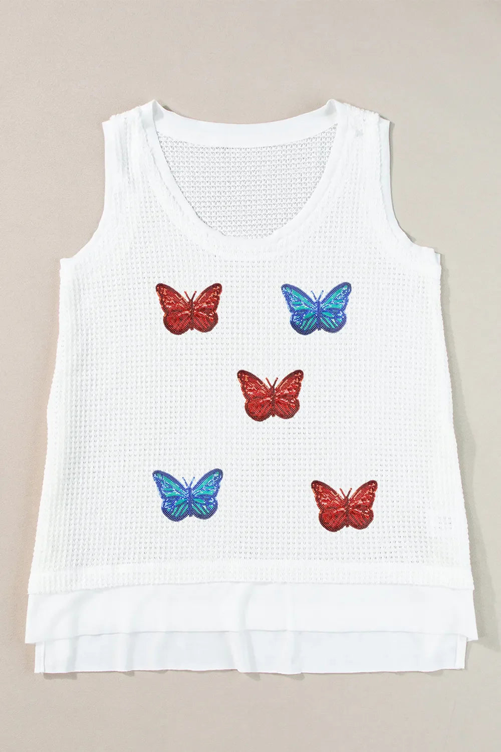 Sequin Butterfly Round Neck Tank