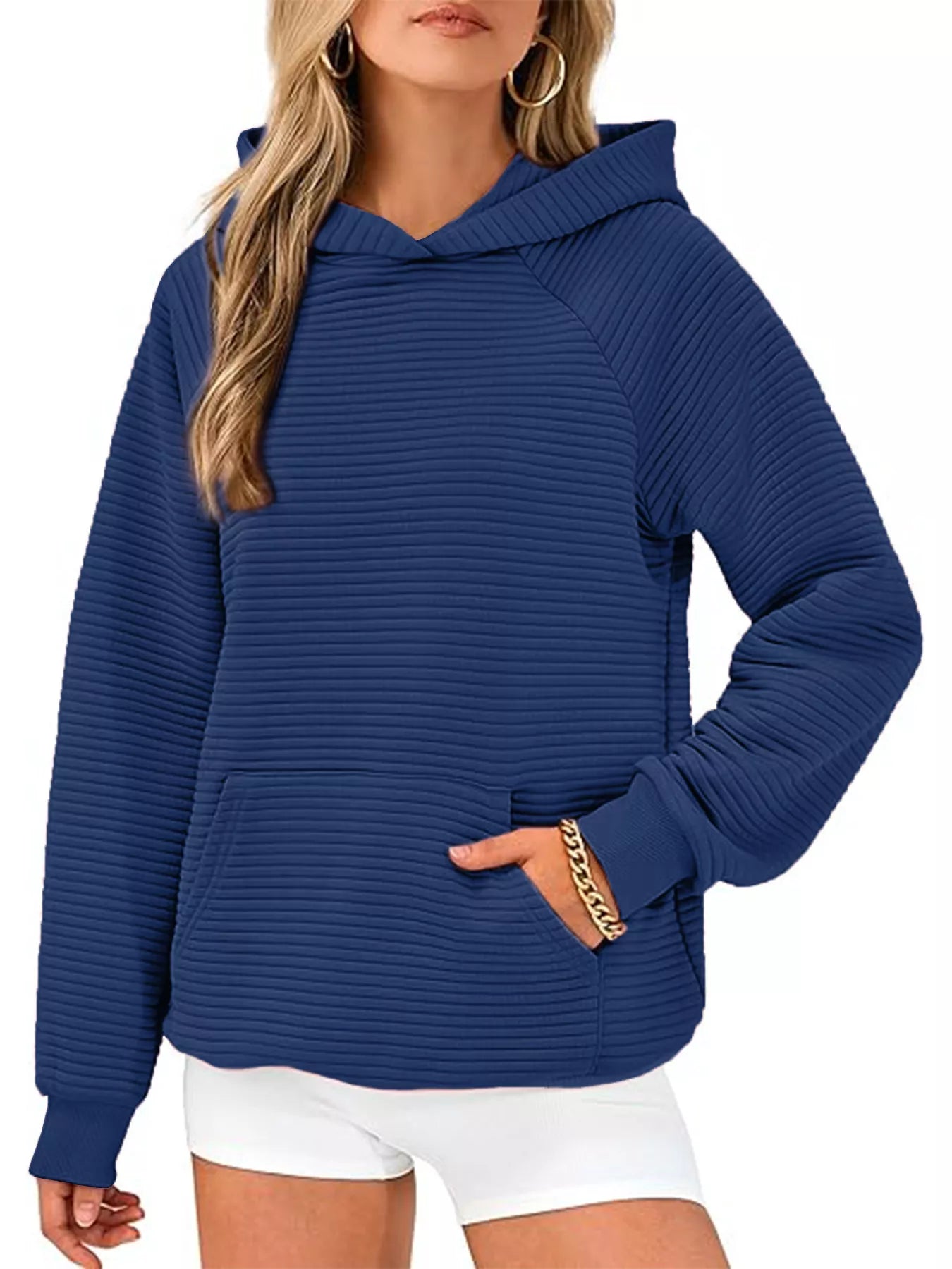 Texture Kangaroo Pocket Raglan Sleeve Hoodie