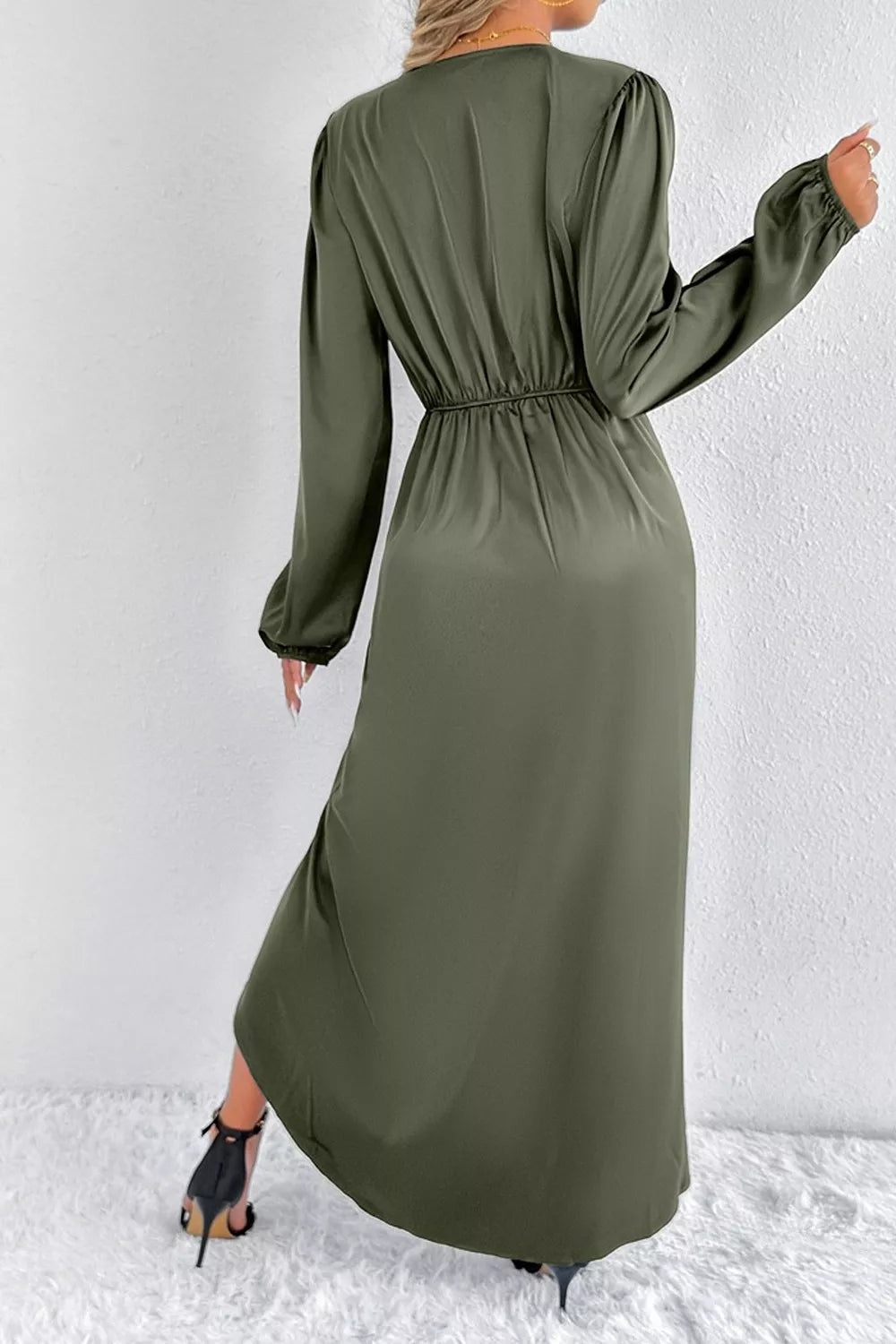 Satin Balloon Sleeve Midi Dress