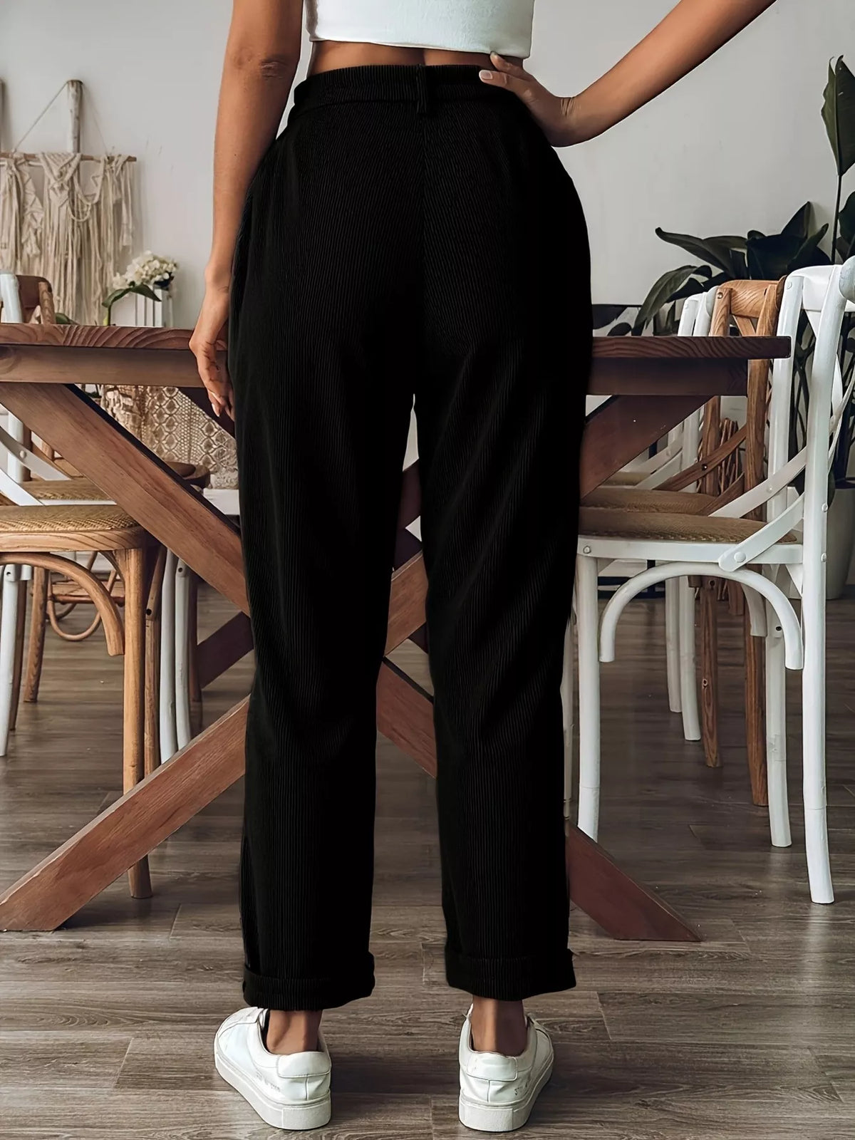 Textured Corduroy Straight-Leg Pants