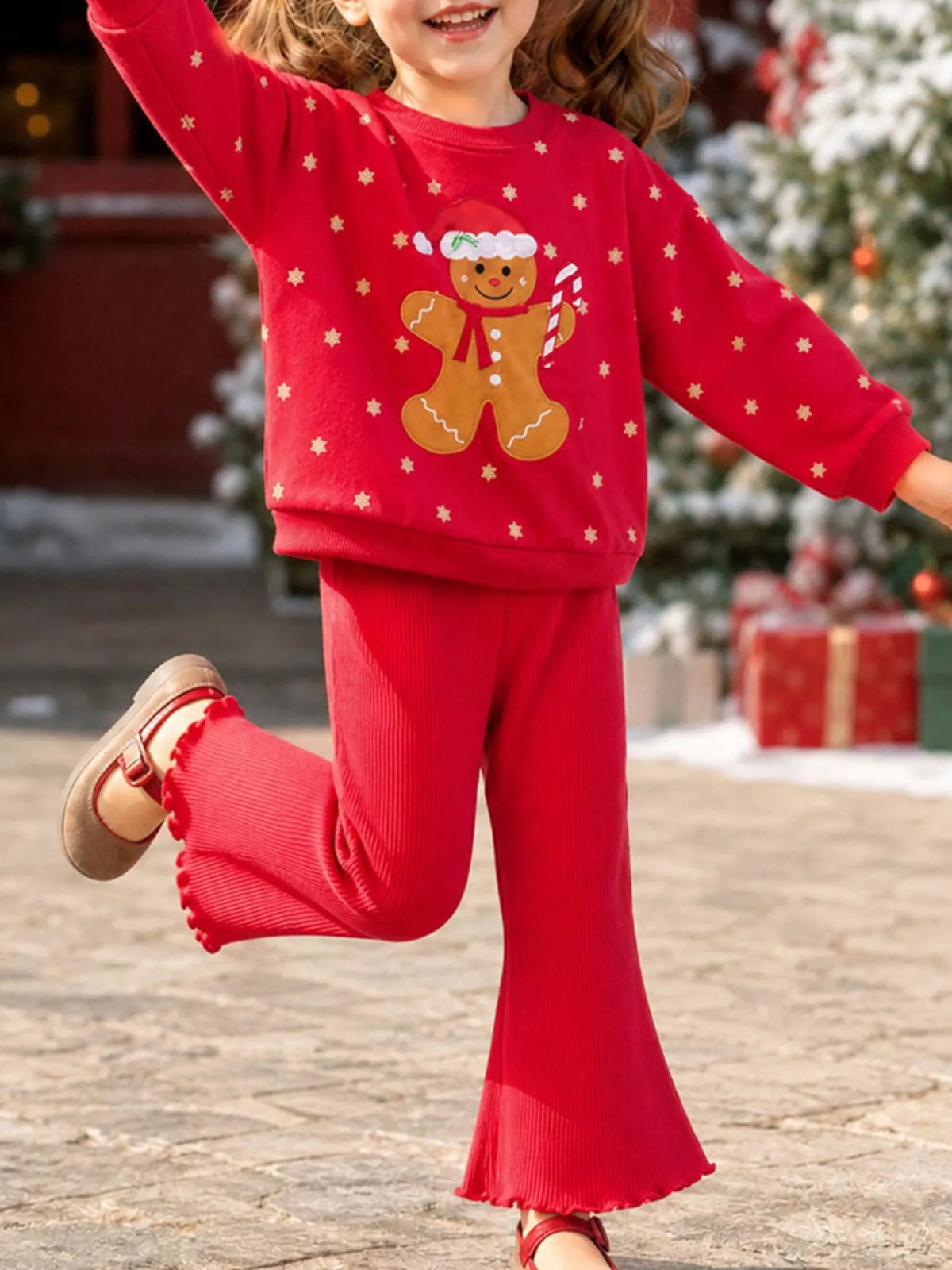 Children's Gingerbread Man Graphic Sweatshirt and Flared Pants Set