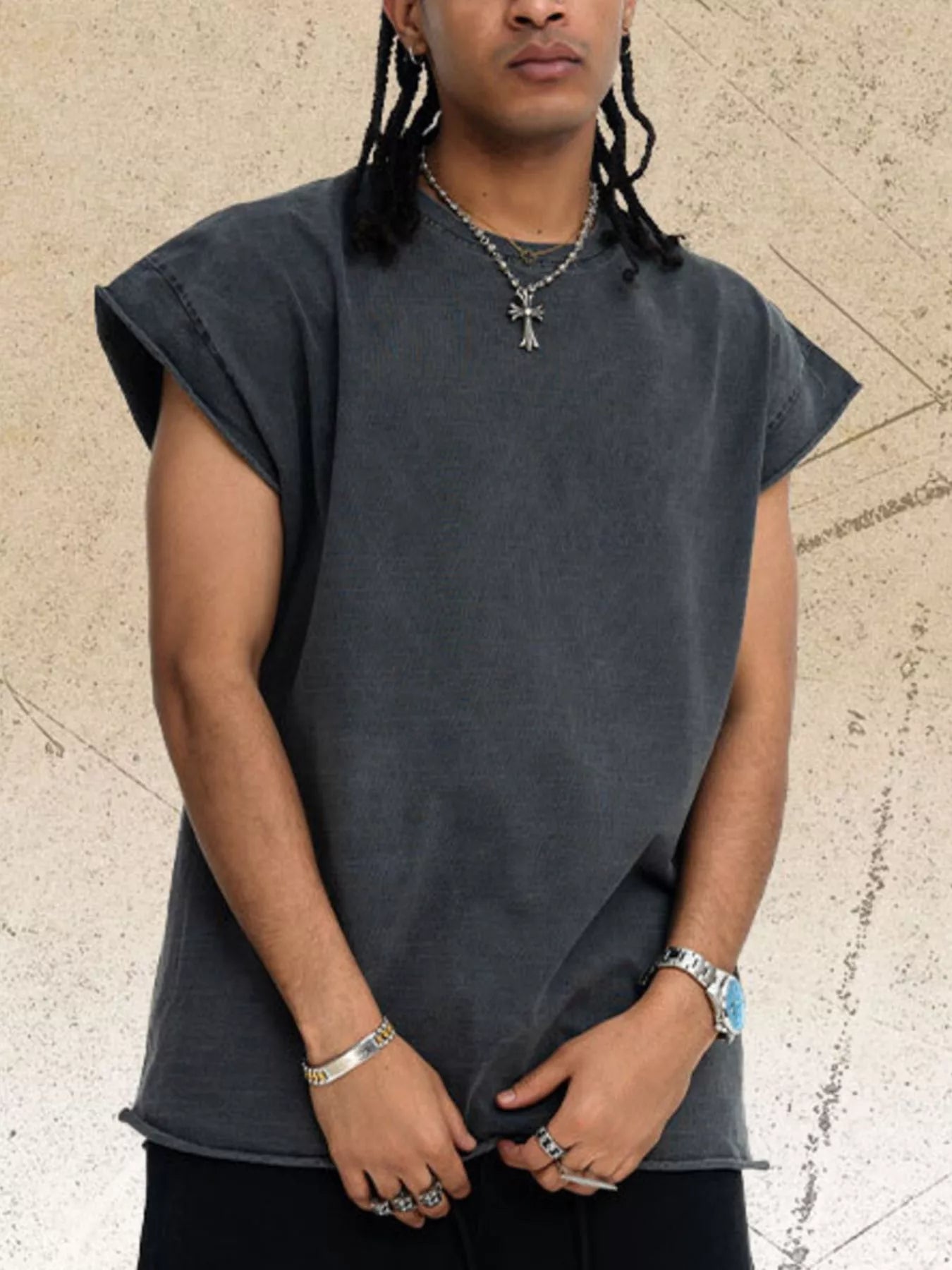 Men's Washed Round Neck Tank