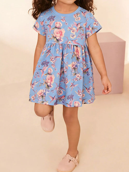 Children's Floral Print Short Sleeve Casual Dress