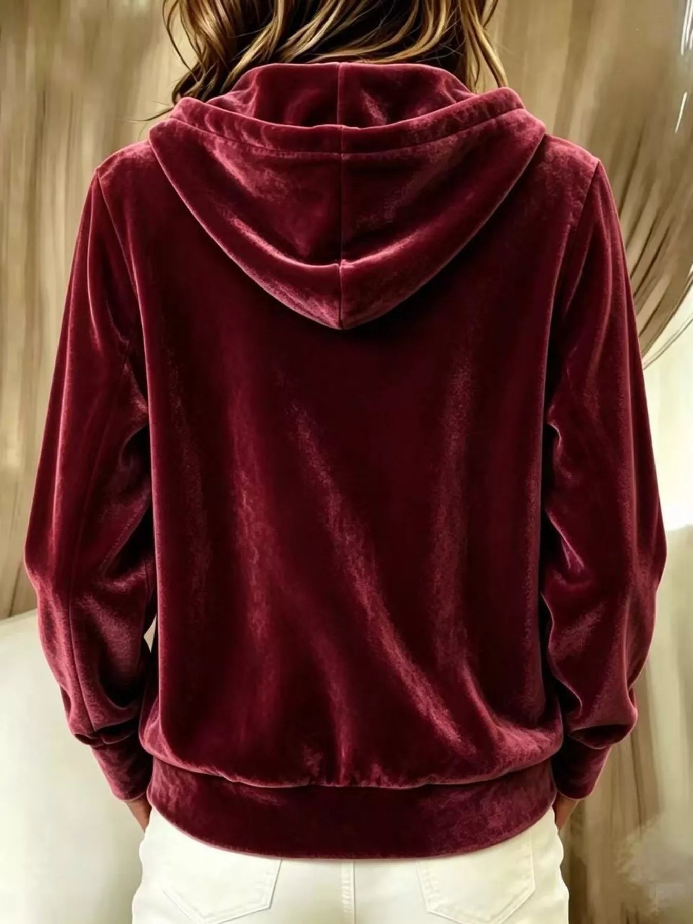 Full Size Velvet Button-Down Hooded Outerwear Plus Size