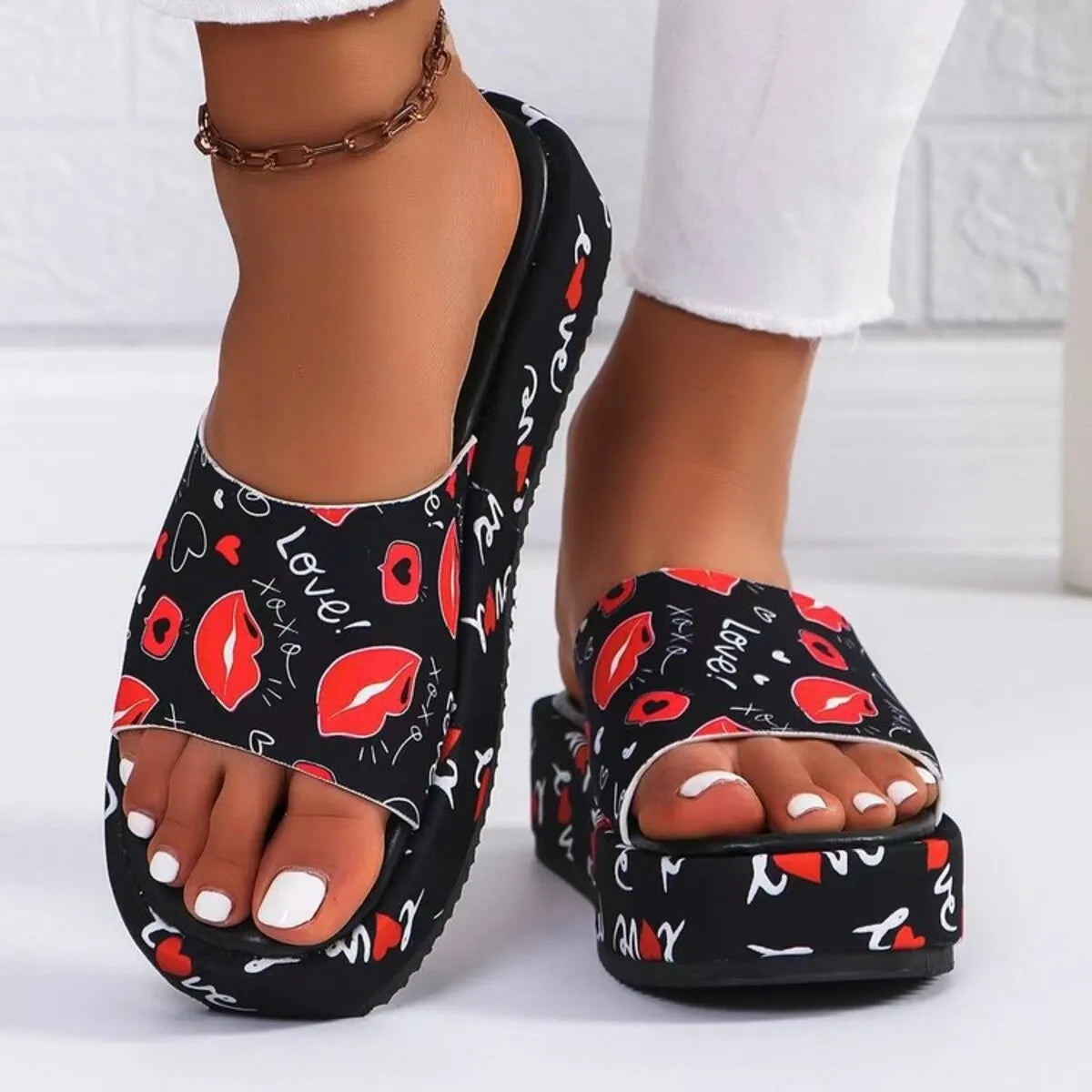 Printed Open Toe Platform Sandals