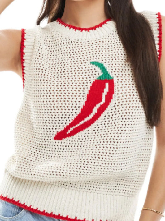 Chili Pepper Crochet Knit Tank Top