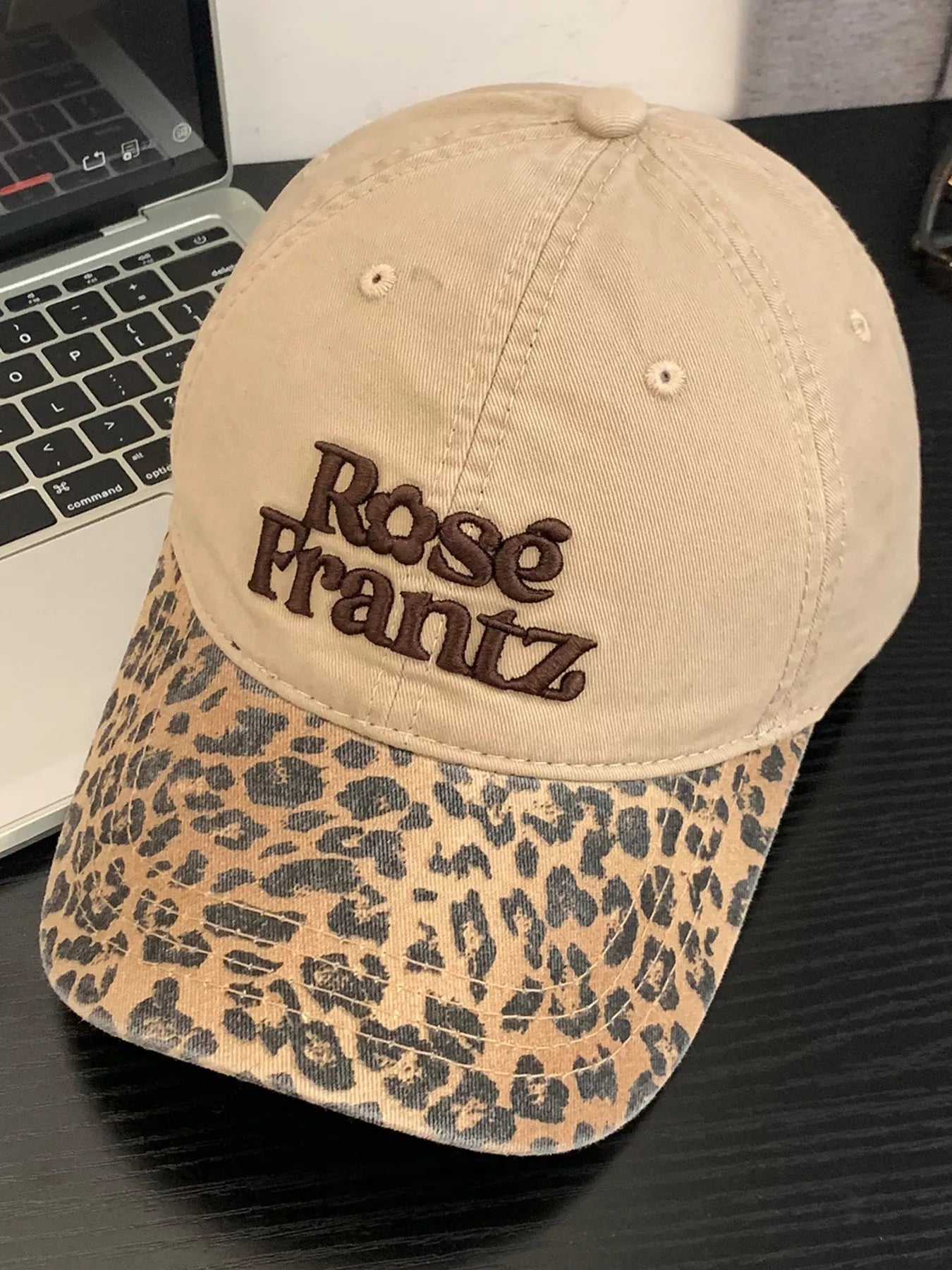 Leopard Print Baseball Cap with Embroidered Letter