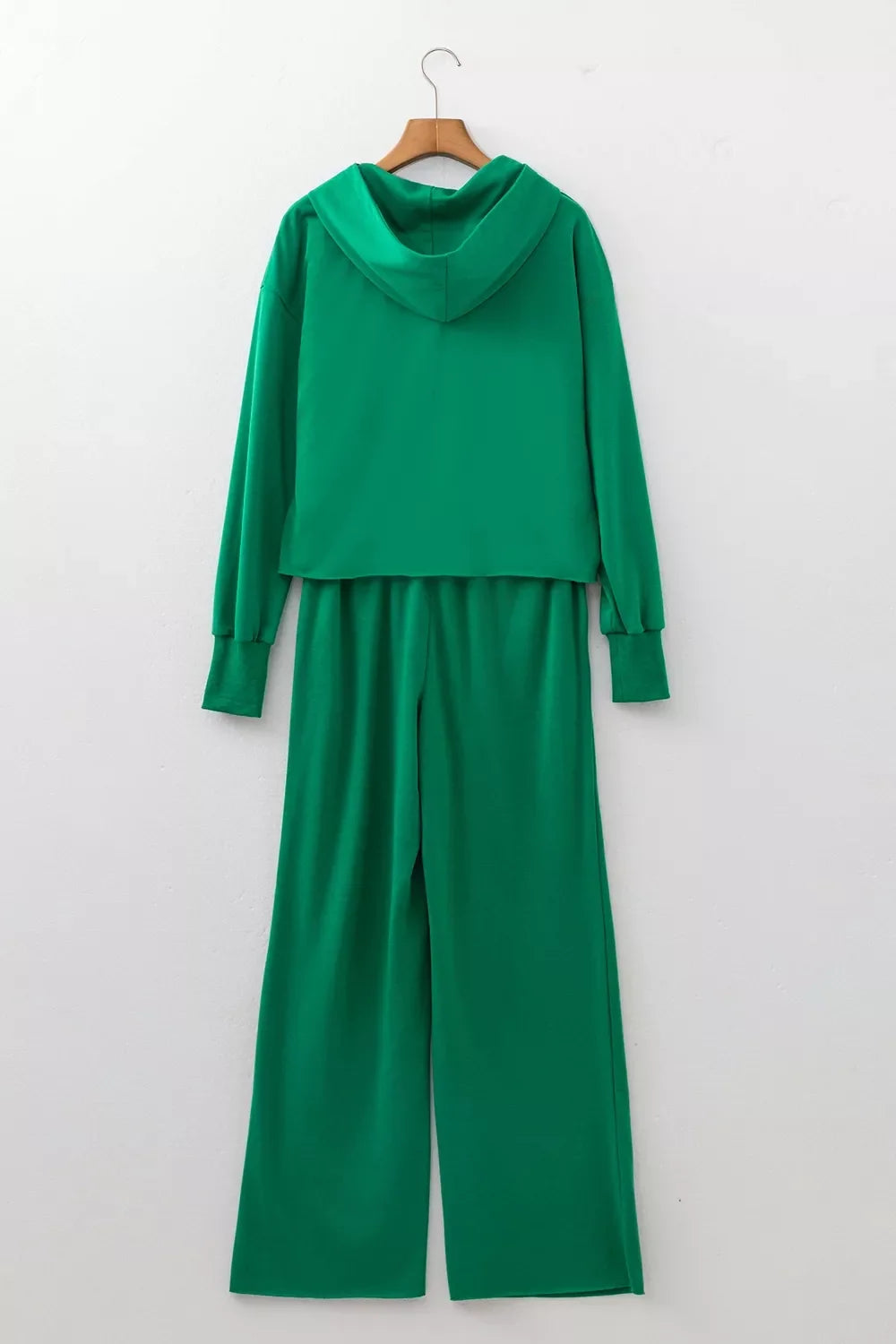 Solid Color Hooded Long Sleeve Elastic Waist Pocket Pants Set