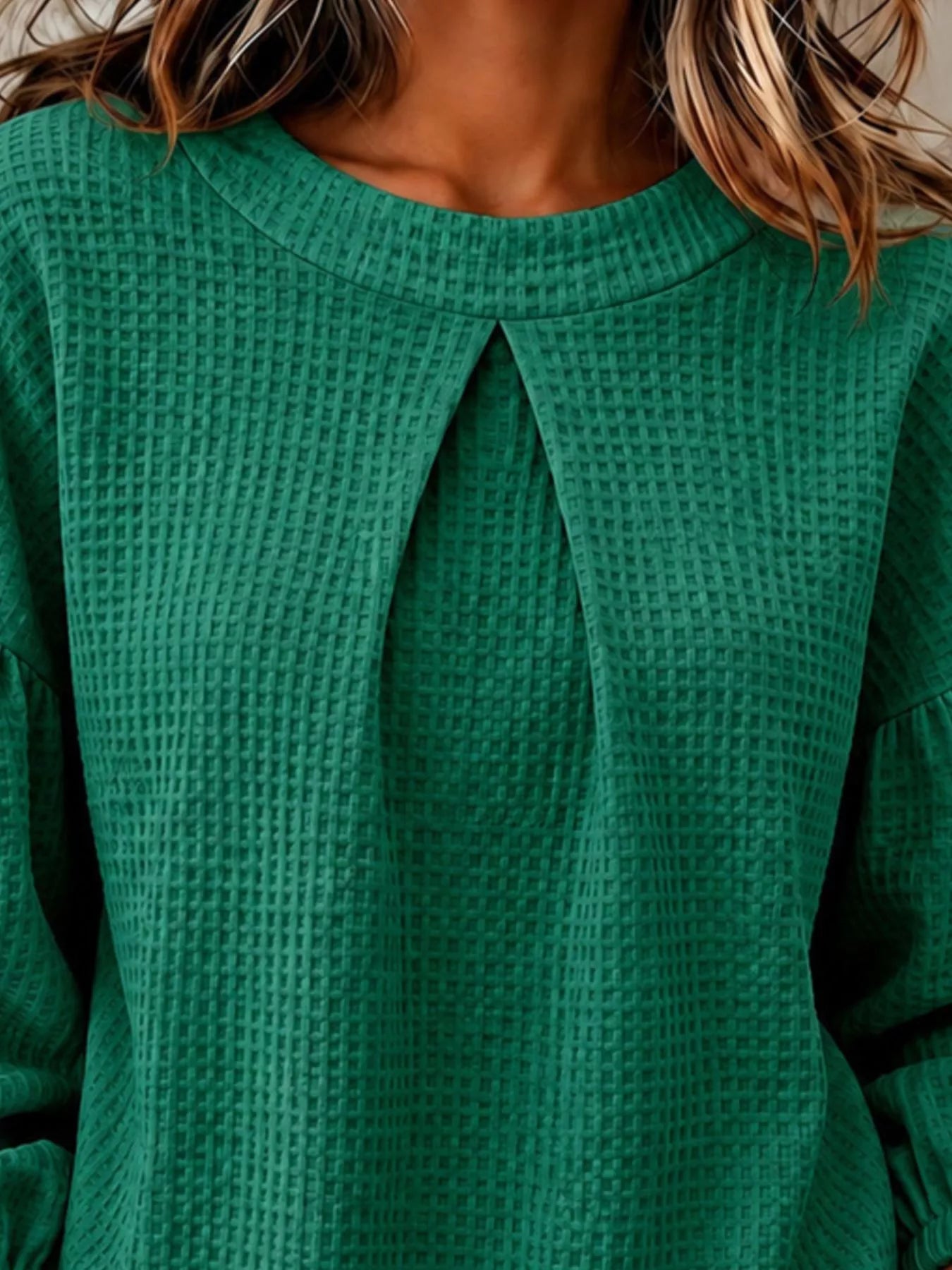 Waffle Knit Round Neck Top