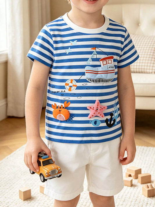 Children's Nautical Adventure Striped Short Sleeve Tee
