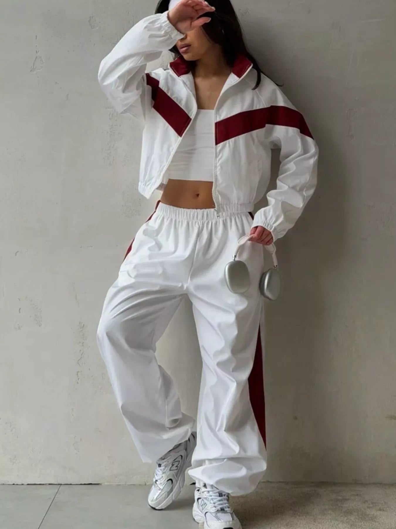 Color Block Zip Up Outerwear and Pants Set