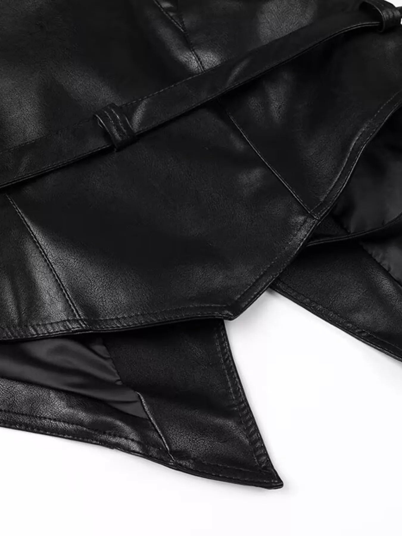 Belted Leather Jacket with Shawl Collar