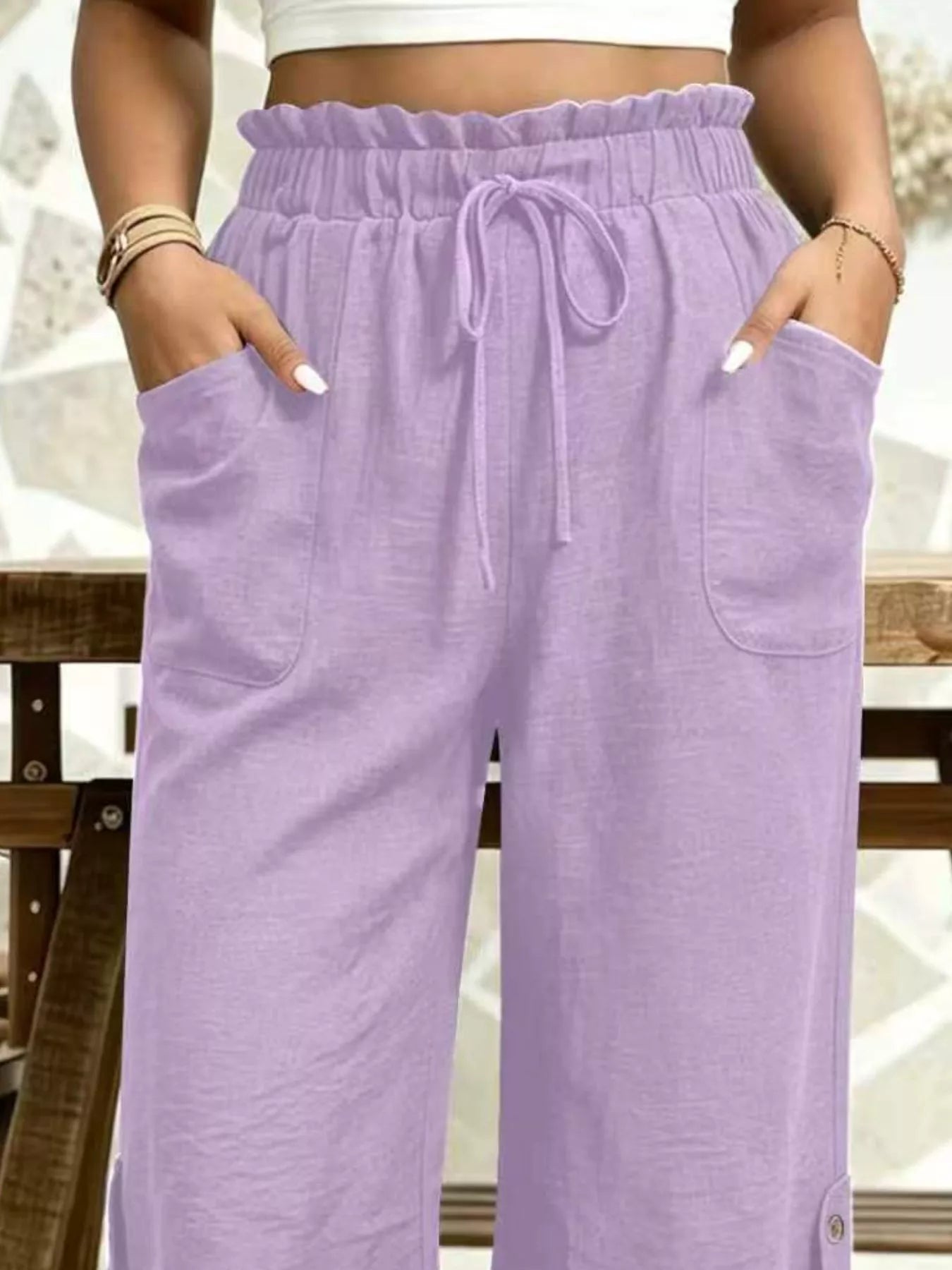 High-Waisted Drawstring Capris