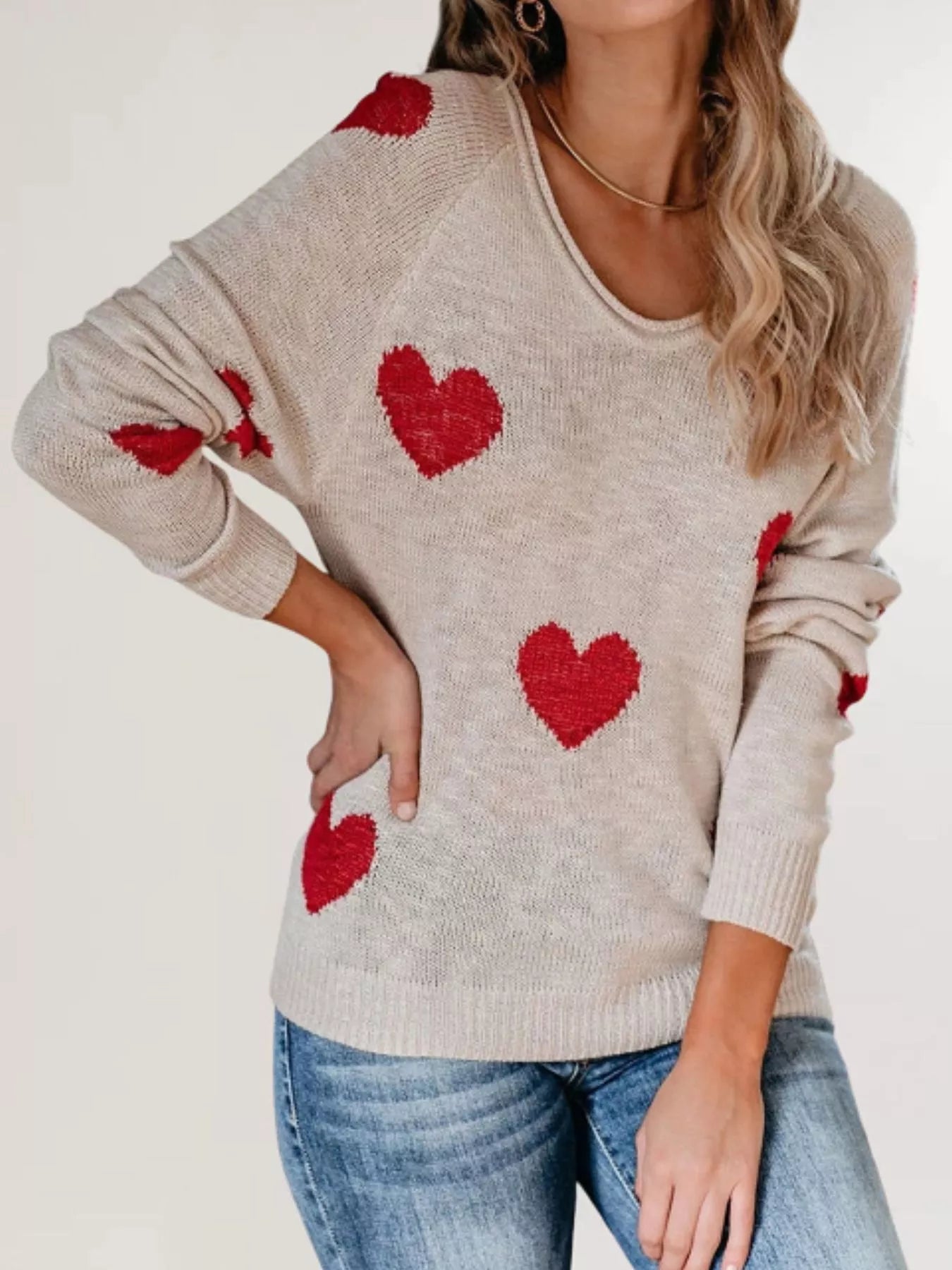 Heart Pattern Raglan Sleeve Sweater
