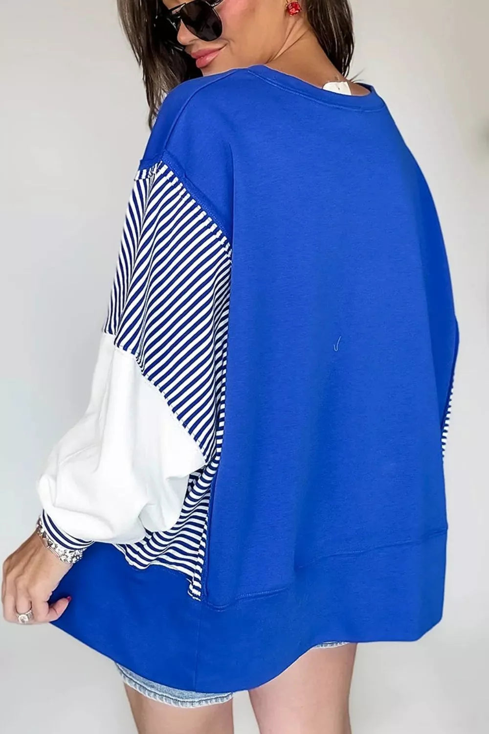 Leopard and Striped Patchwork Sleeves Sweatshirt