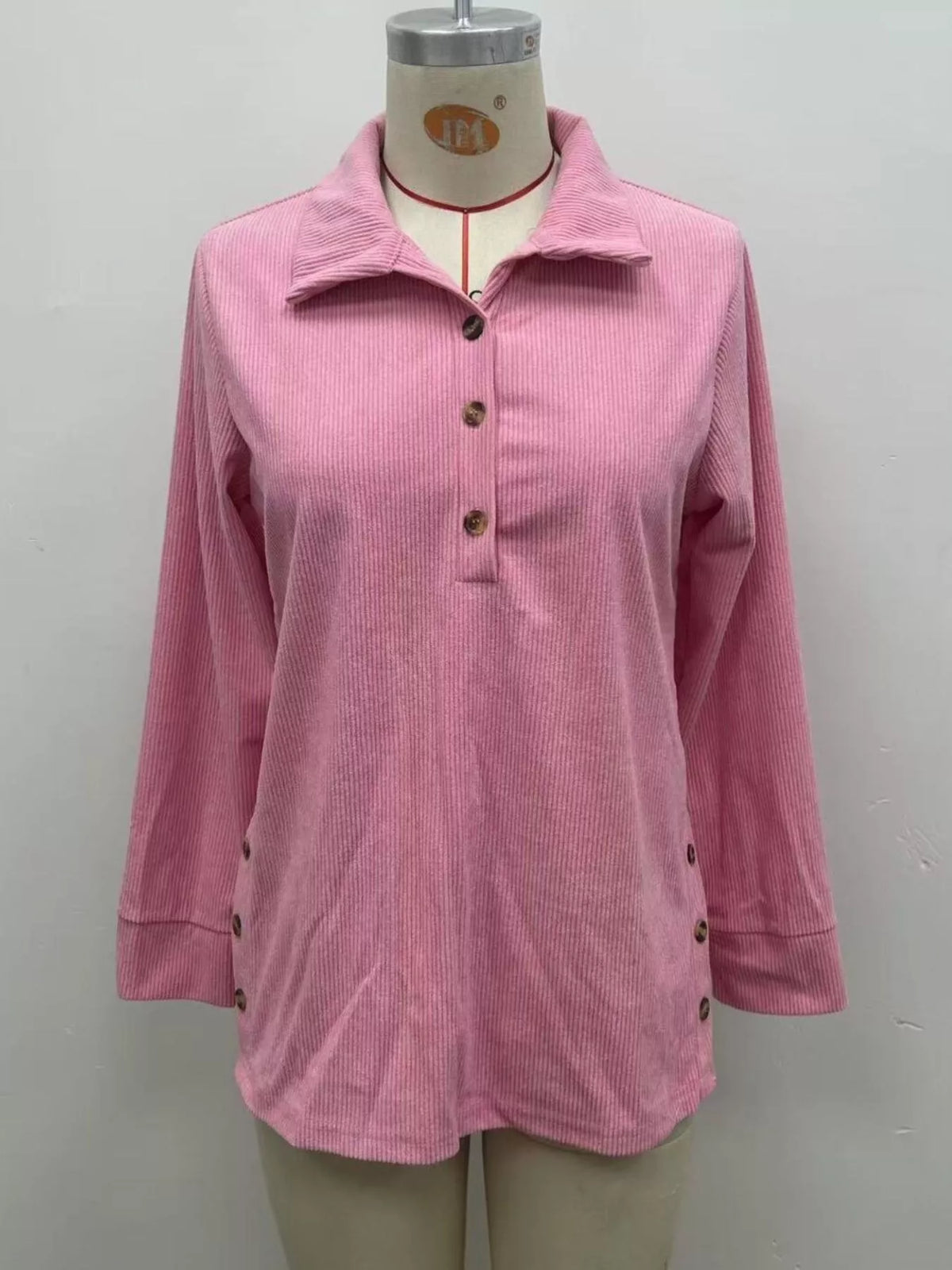 Full Size Button Detail Long Sleeve Top Plus Size