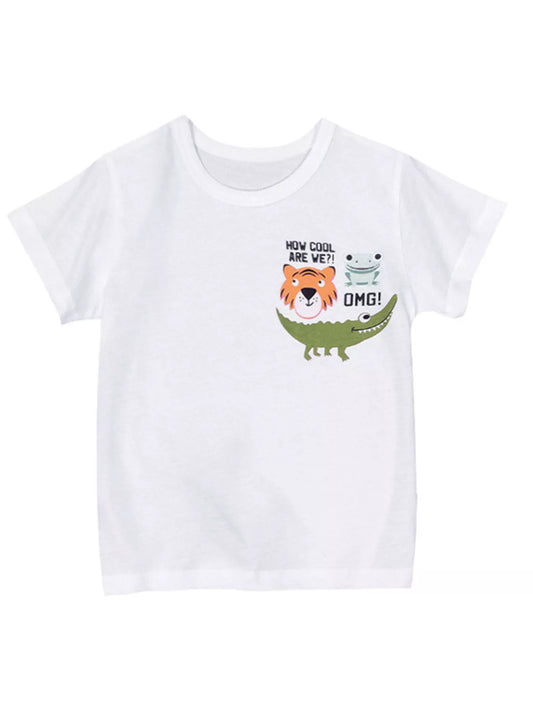 Children's Cartoon Animal Graphic Round Neck T-Shirt
