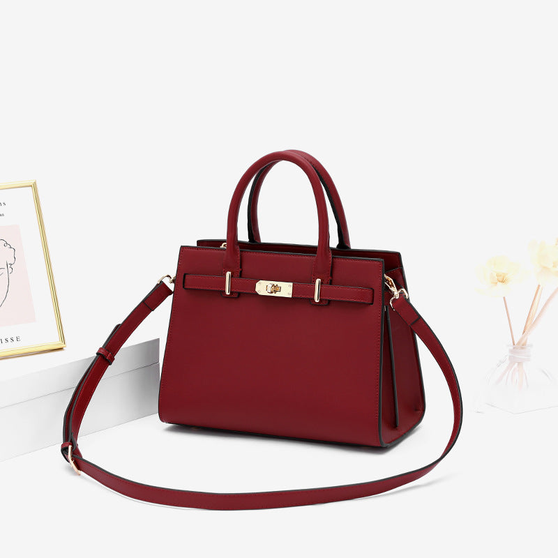 Leather Handbag with Detachable Shoulder Strap